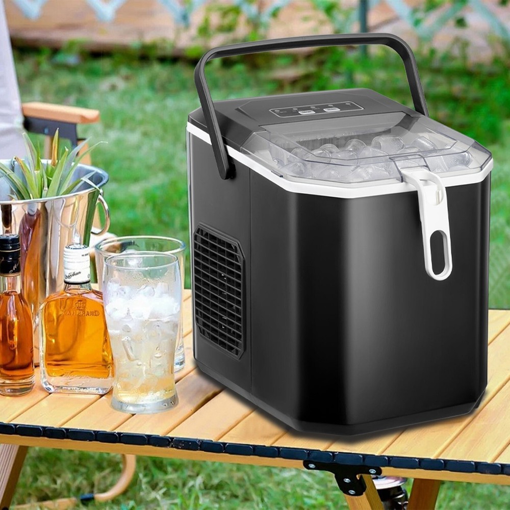 YUKOOL Countertop Ice Maker,Handle Portable Ice Maker,24H/26lbs,8Min/9 Ice Cubes