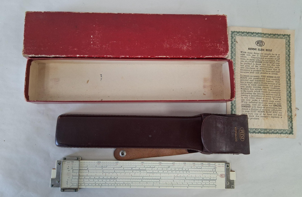 VTG Post Versalog Hemmi 1460 Slide Rule w/ Leather Case, Box & Instructions