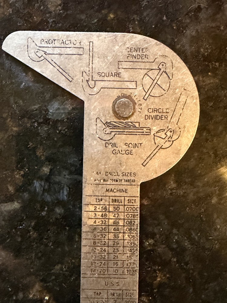 General Hardware No. 16 Multi-Use Rule Gauge Protractor Machinist Tool Vintage
