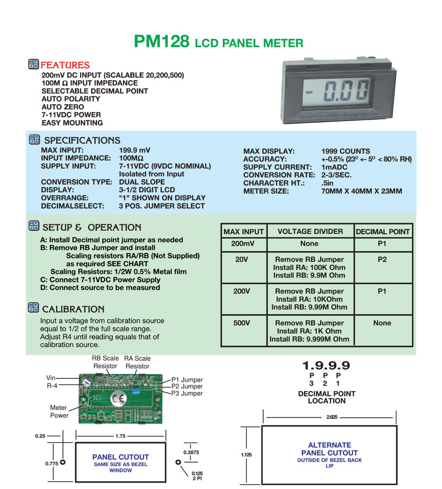 C+C / ITC PM-128 Universal Digital Panel Meter LCD LED Display 3.5"0-500V