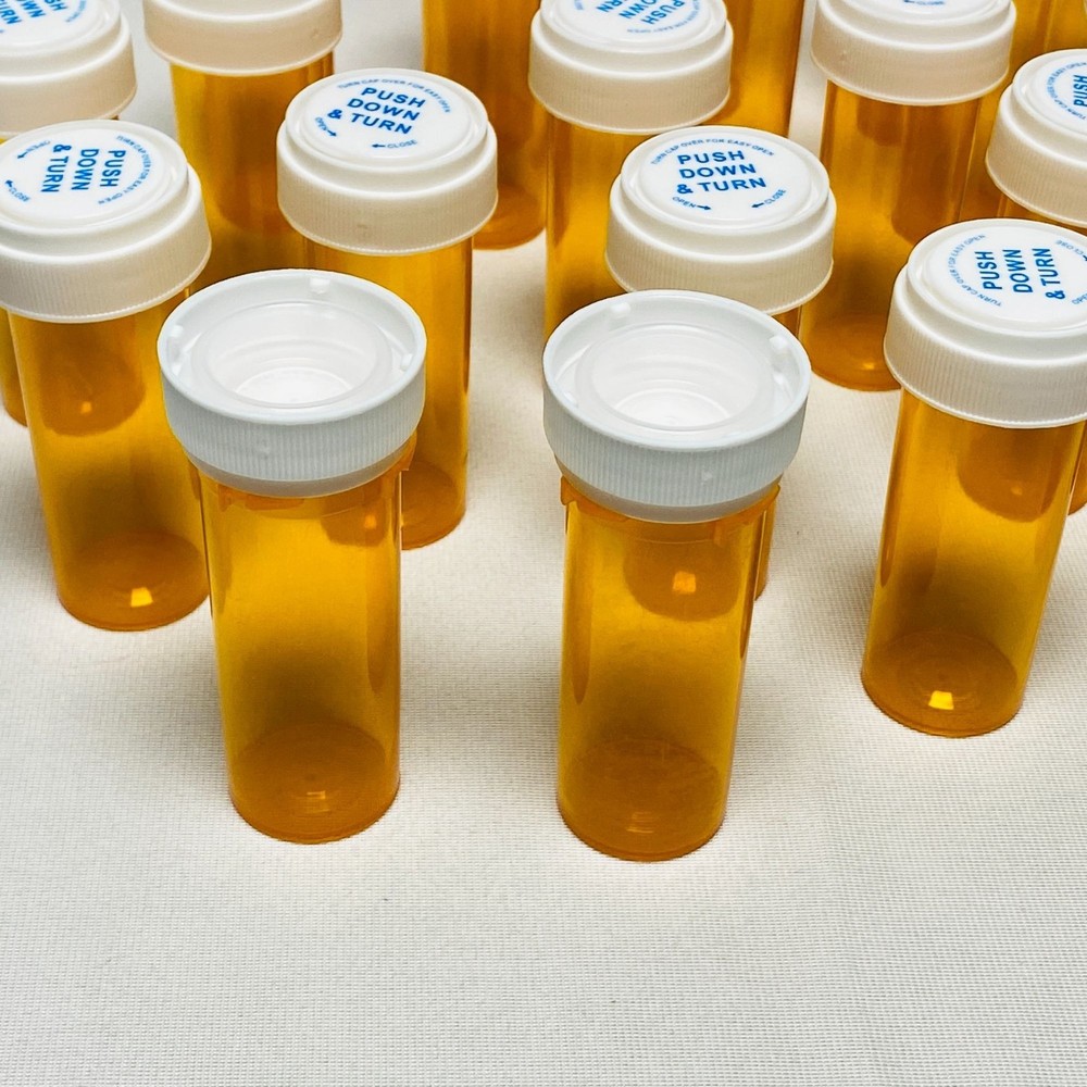 24 Tall Amber Empty Pill Bottles with Lids Craft Storage Organization Solution