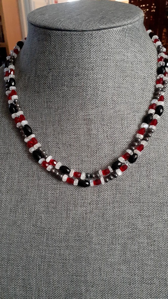 Red & Black Multi Bead Gemstone. 36" Can Double Up