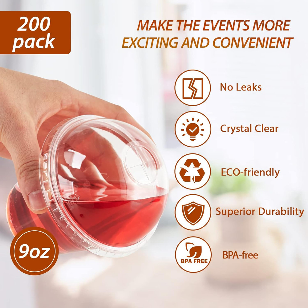 200 PACK 9 Oz Clear Plastic Cups with Dome Lids Crystal Clear Dessert Cups