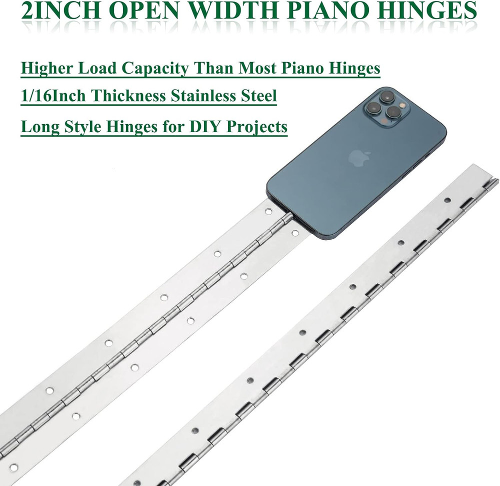 2Pack Heavy Duty Piano Hinge, 2" Open Width X 18" Continuous & Piano Hinges, 0.0
