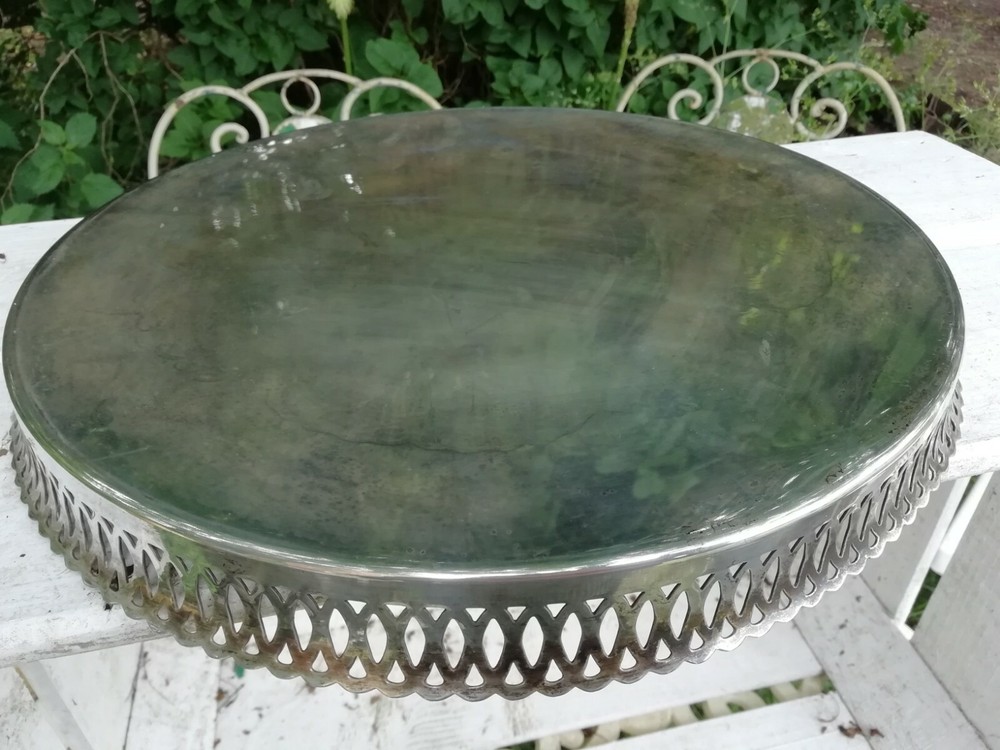 Vintage Round Silver Plated Wine Drinks Spirits Gallery Serving Tray