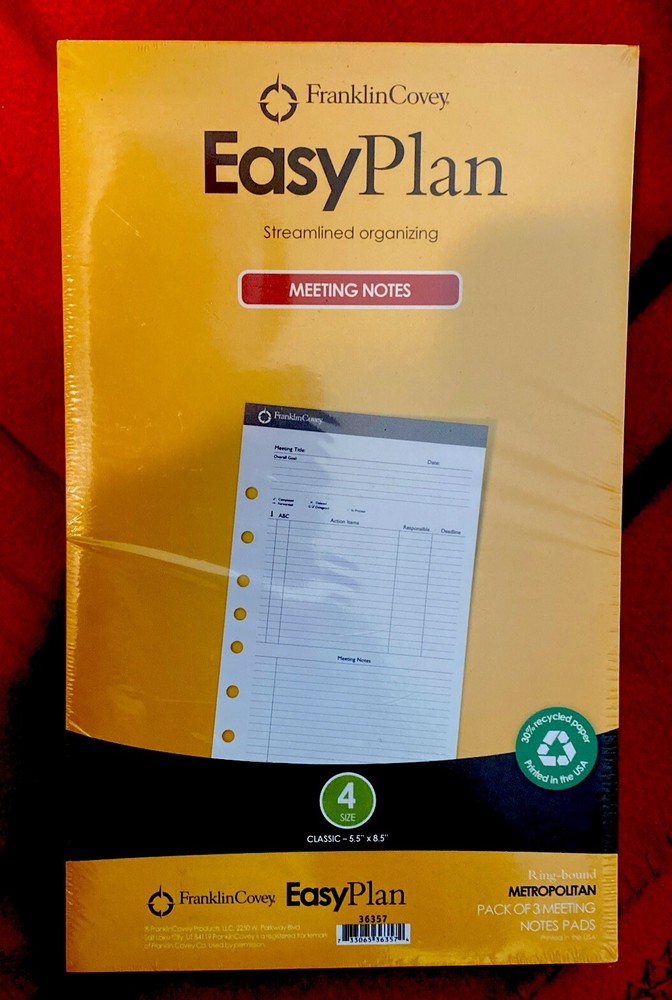 Franklin Covey Easy Plan Size 4( 5.5"x8.5" )Lined Pages, 3 Pack notepads