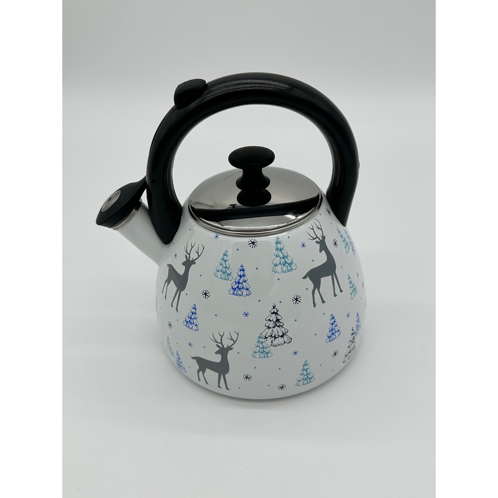 Temp-tations Tea Kettle Kitchen Winter Woodland Reindeer White 2.3qt