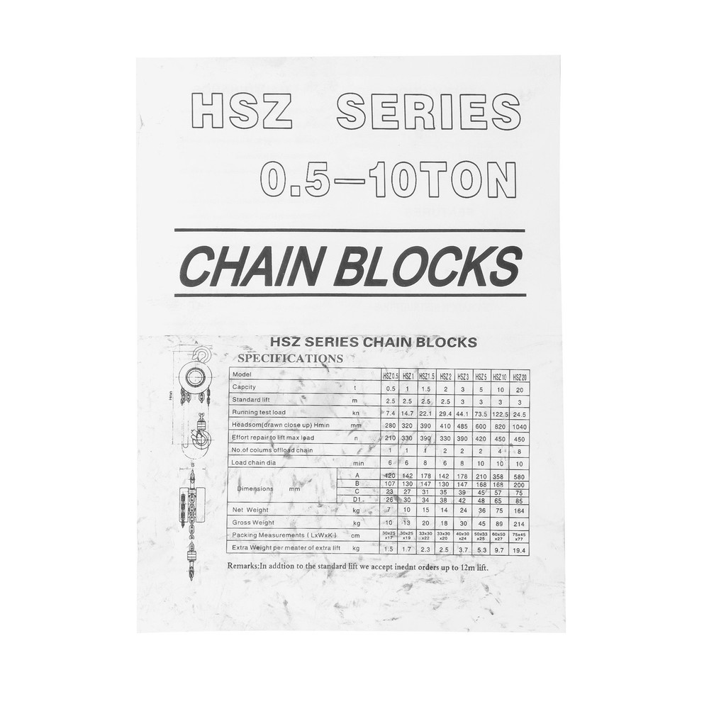 1 Ton / 2200Lbs Chain Hoist Manual Puller Block Fall Chain 10FT with Hook Red