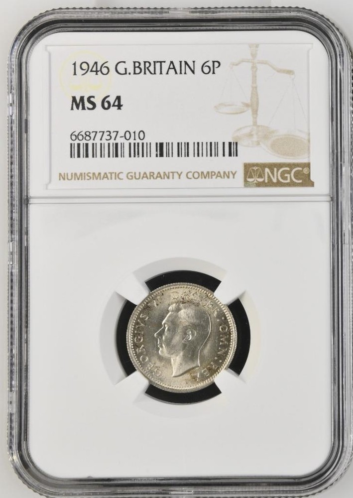 Great Britain 6 Pence 1946 NGC MS 64