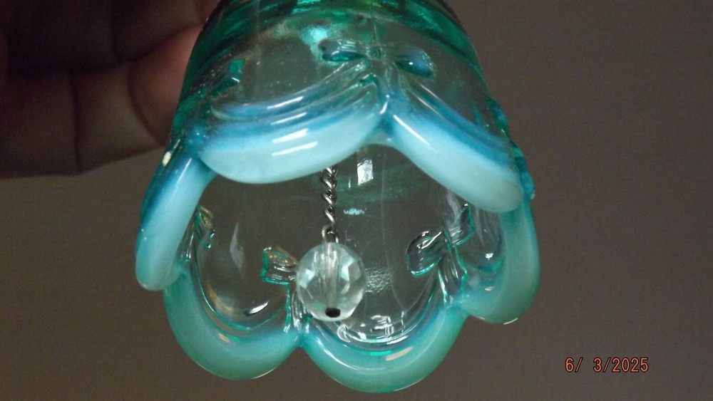 FENTON Aqua Opalescent Bell - Drapery & Bows Design