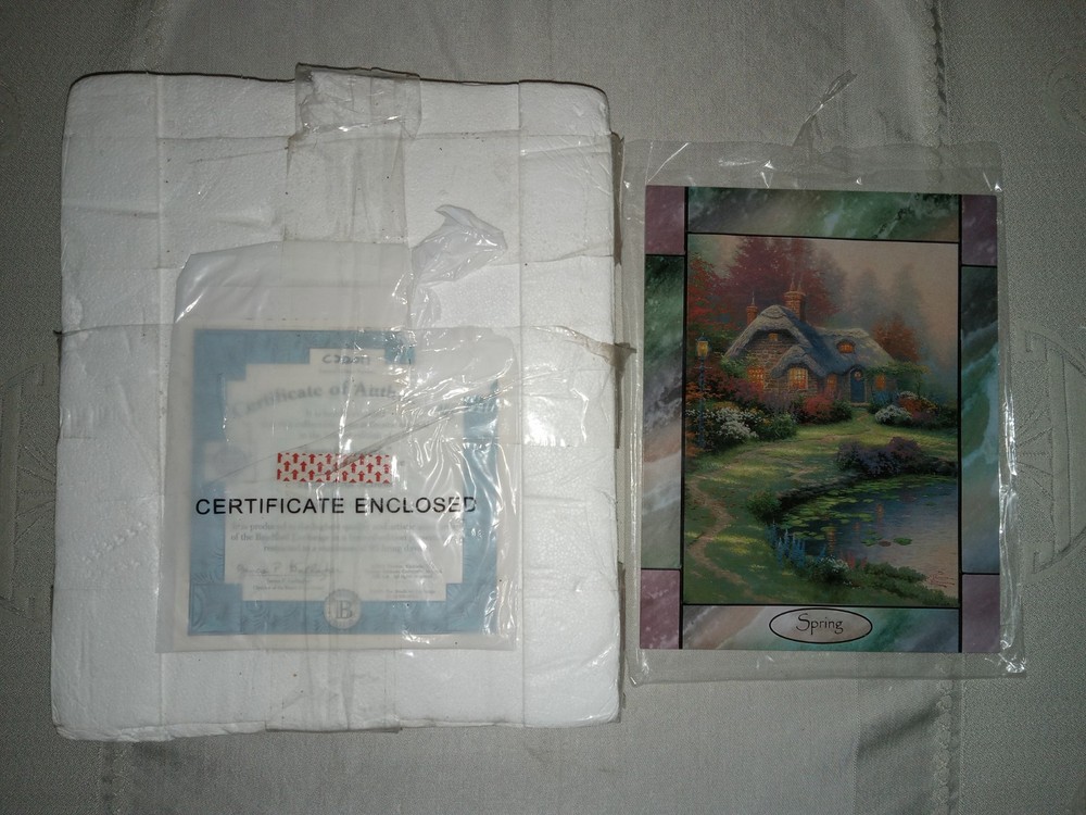Thomas Kinkade Stained Glass Clock Changeable Seasons Panel Spring