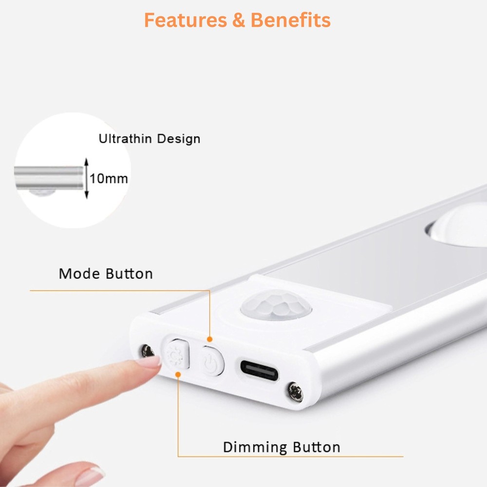 7" LED Cabinet Light with Motion & Light Sensor, Pack of 2 Rechargeable Under...