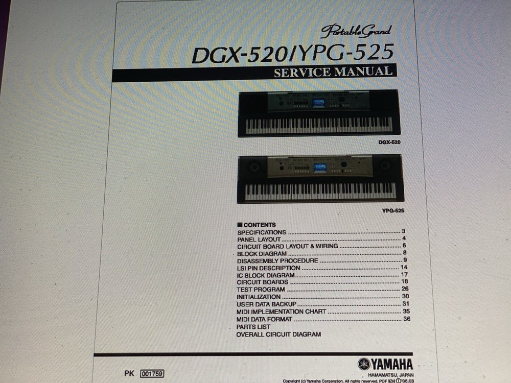 Yamaha Dxg-520-e20 Service Manual Digital
