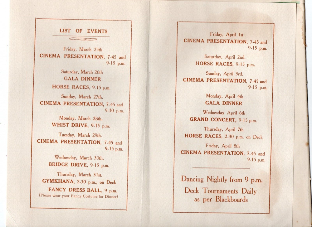 1932 Concert Program & Social Program from White Star Line Ship R.M.S Laurentic