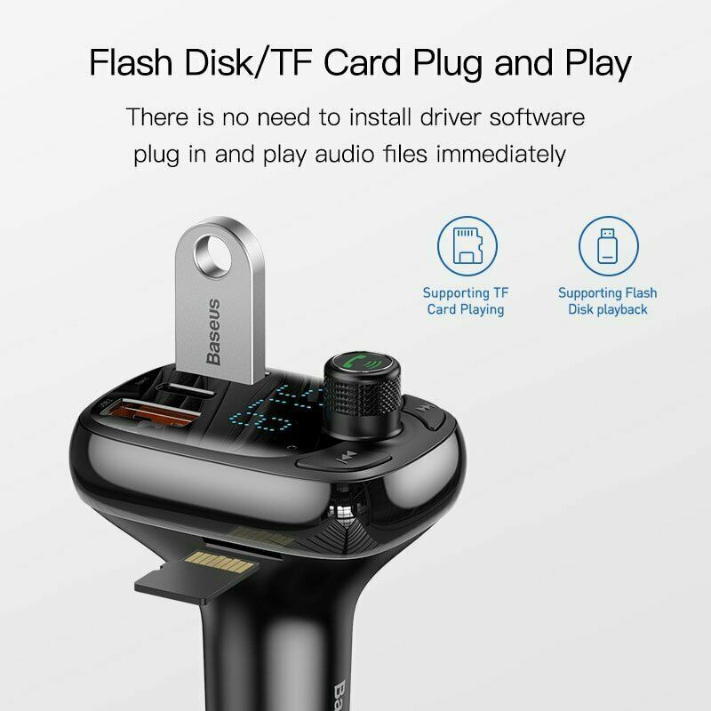 Baseus Car FM Transmitter USB Type C QC 4.0 Charger Bluetooth 5.0 MP3 Player Kit
