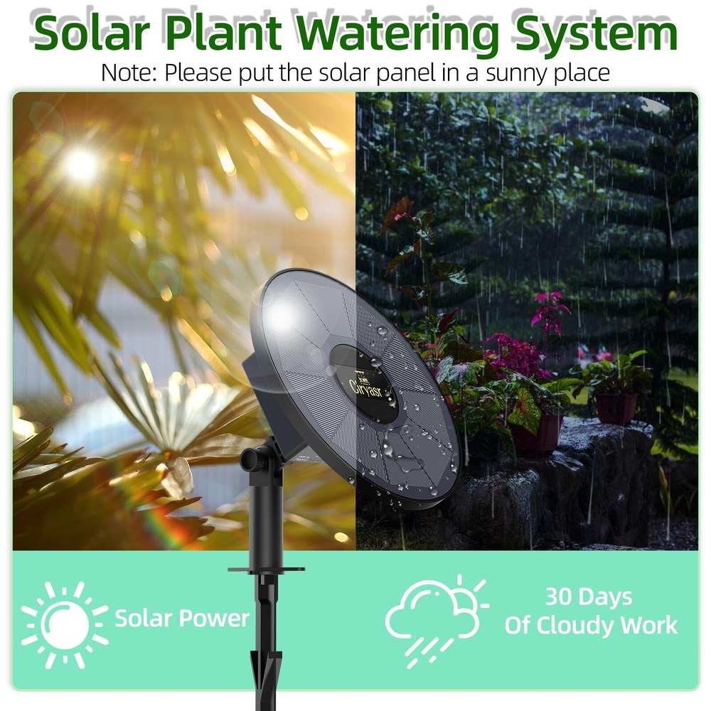 Solar Drip Irrigation System with 2200mAh Battery and 6 Timer Modes for Plants