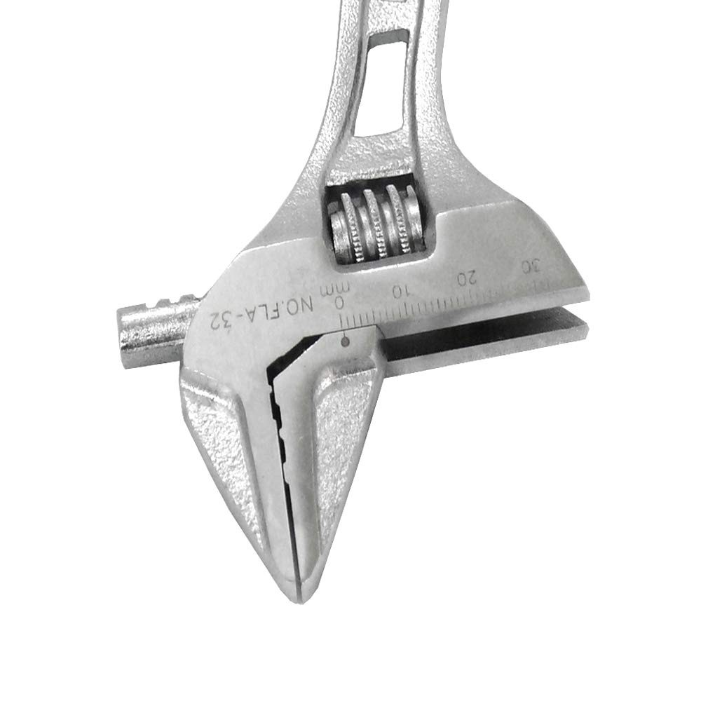 FUJIYA Tools, FLS-32G-F, Short Adjustable Wrench with Grip Silver