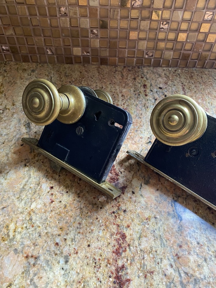 Antique / Vintage 2 Sets Solid Brass Door knob Hardware Set 🔥