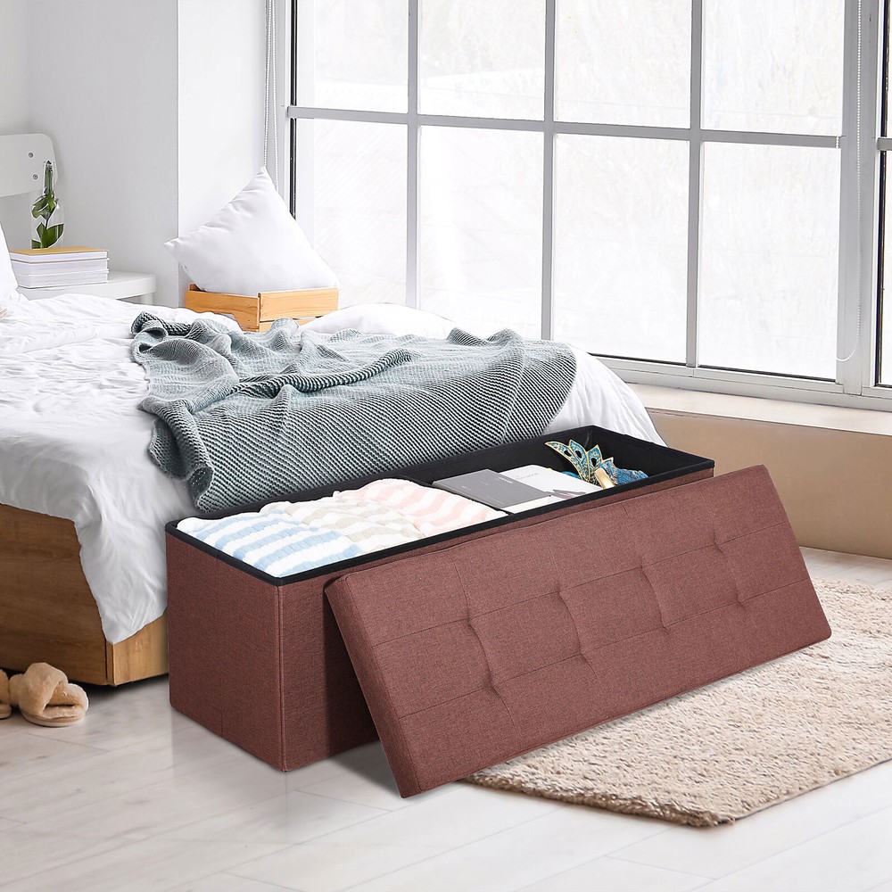 43" Folding Storage Ottoman Bench Storage Chest Soft Footrest Stool Spacious