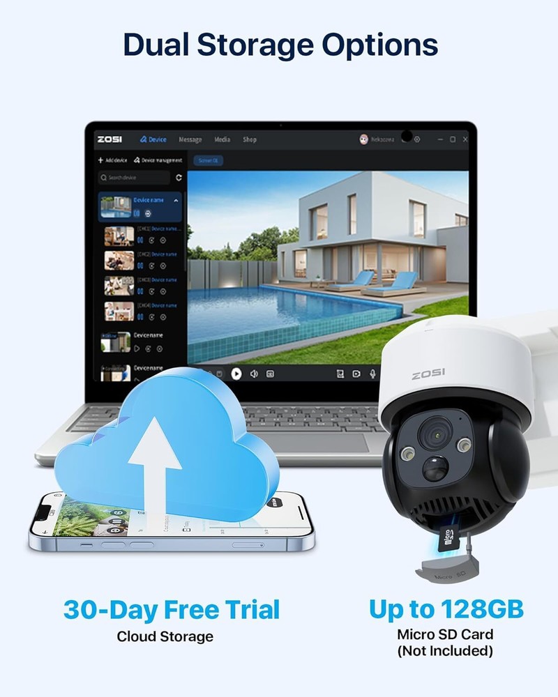 ZOSI Wireless 32GB Card 4MP Security Battery WIFI Solar Panel PTZ Camera System