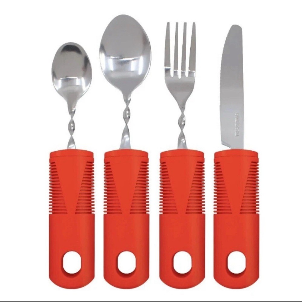 4 Piece Adaptive Cutlery Set Oversize Grip Bendable Easy Handling New