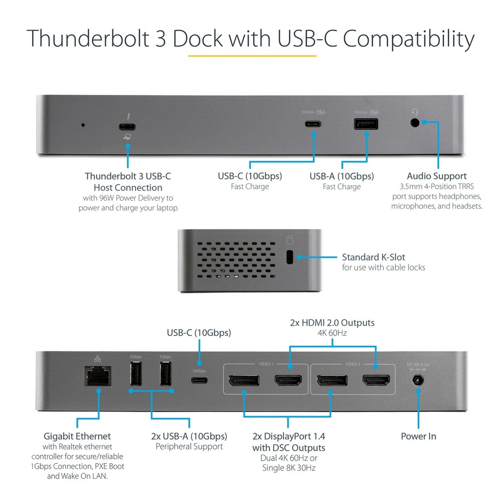 StarTech Thunderbolt Dock w/ USB-C Host Compatibility TB3CDK2DH