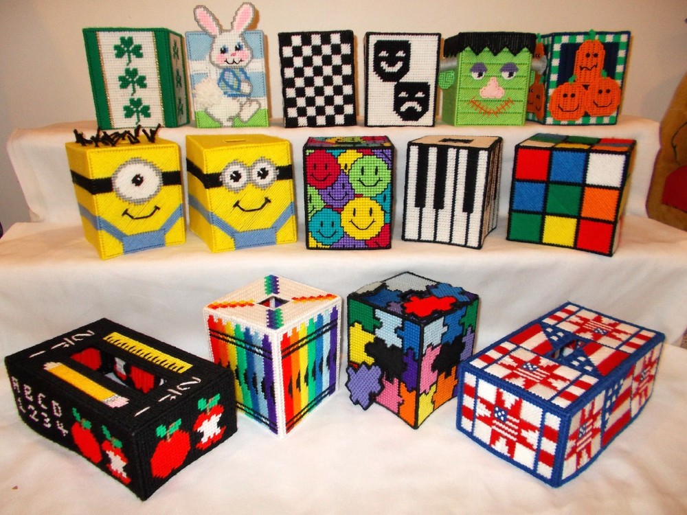 Handmade Plastic Canvas Tissue Boxes, Group 2 (Toppers / Covers)