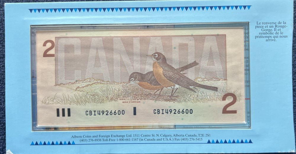 1996 Canada $2 Uncirculated Coin and Note Set