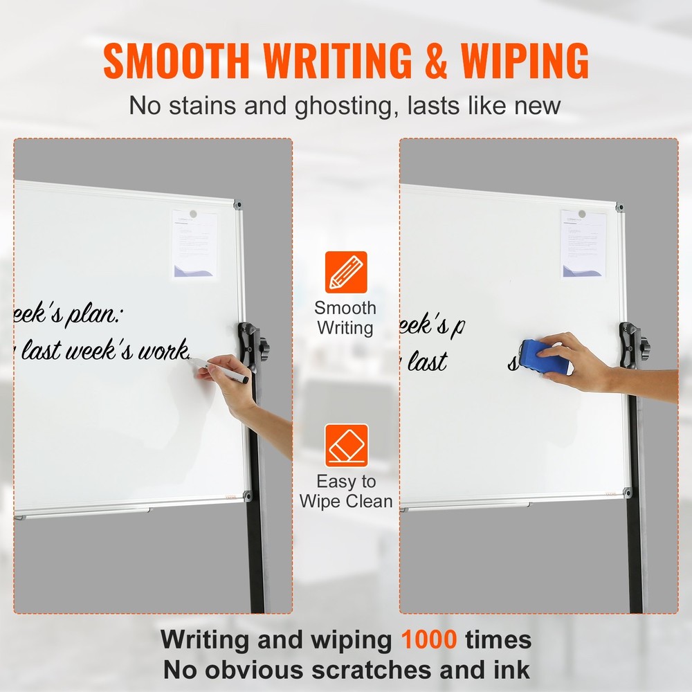 Rolling Magnetic Whiteboard, Double-sided Mobile Whiteboard 36x24 Inches, Adjust