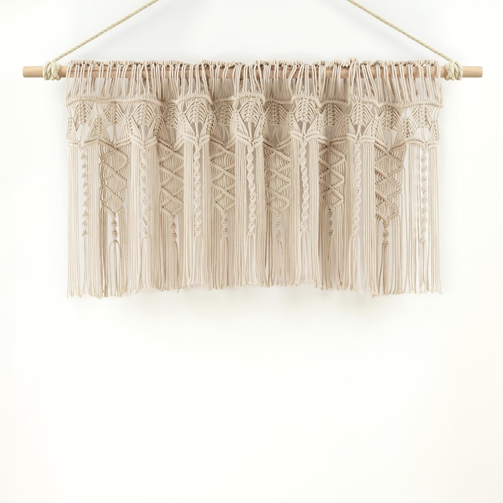 Boho Macrame Textured Cotton Valance, 50" W x 20" L, Neutral - Boho Kitchen C...