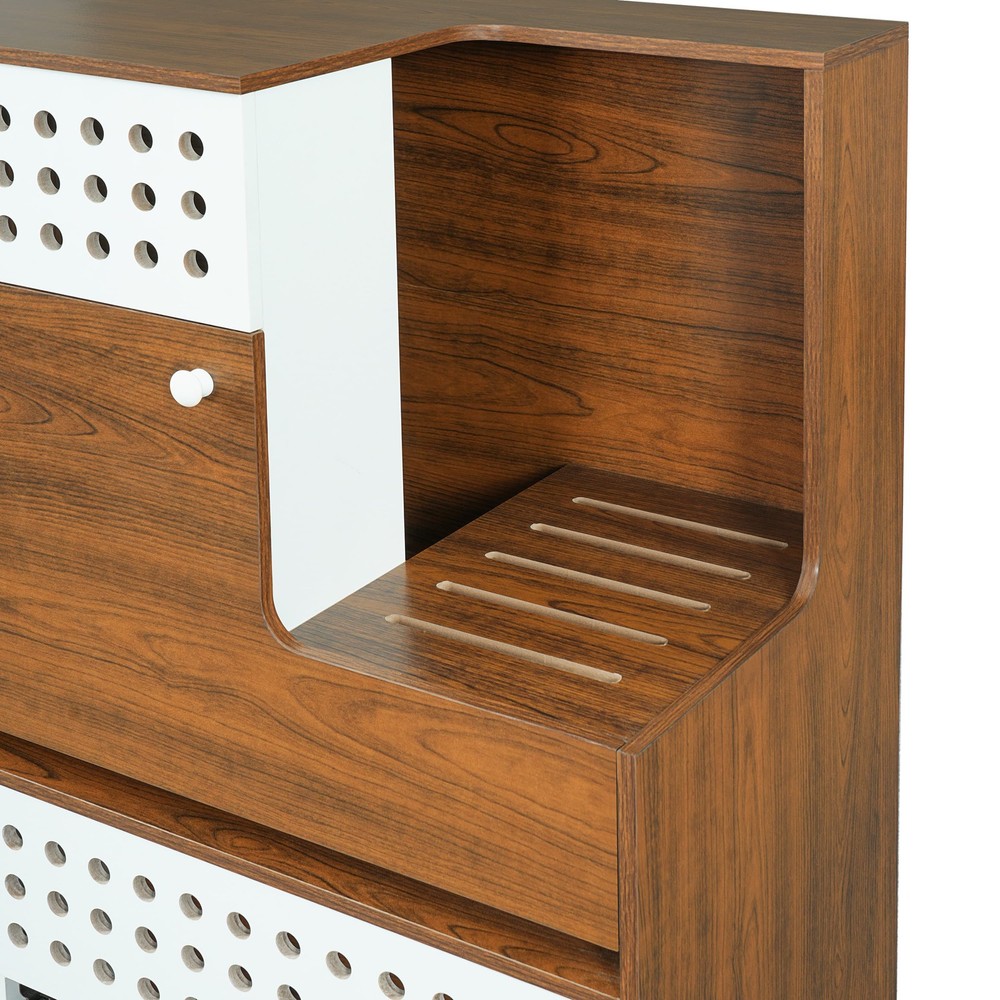 Brown 2-in-1 Cat Litter Box Enclosure Side Table Storage for 2 Small-Medium Cats