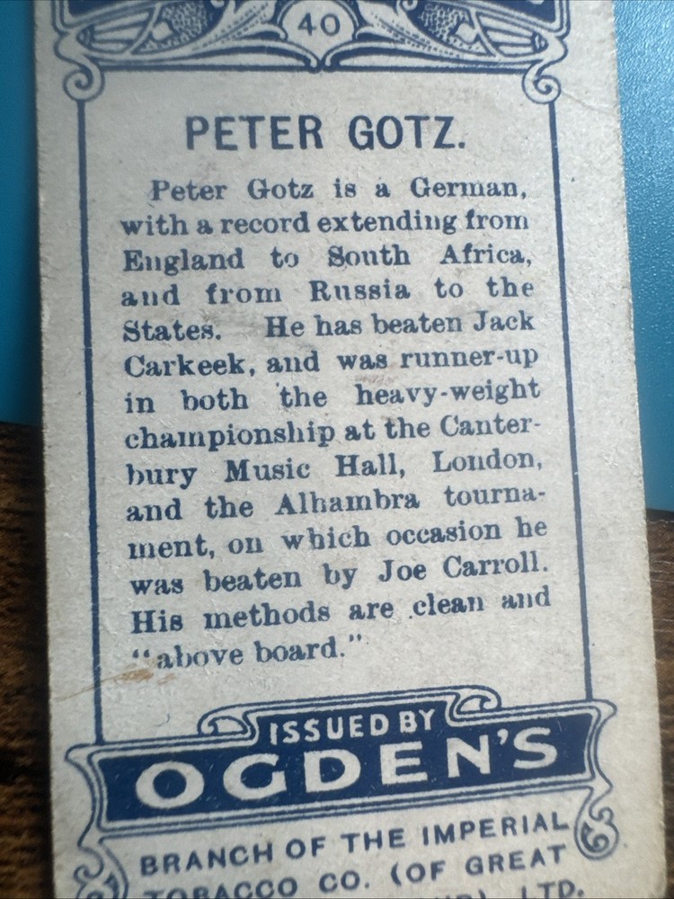 1908 Ogden's Pugilists & Wrestlers - Peter Gotz #40