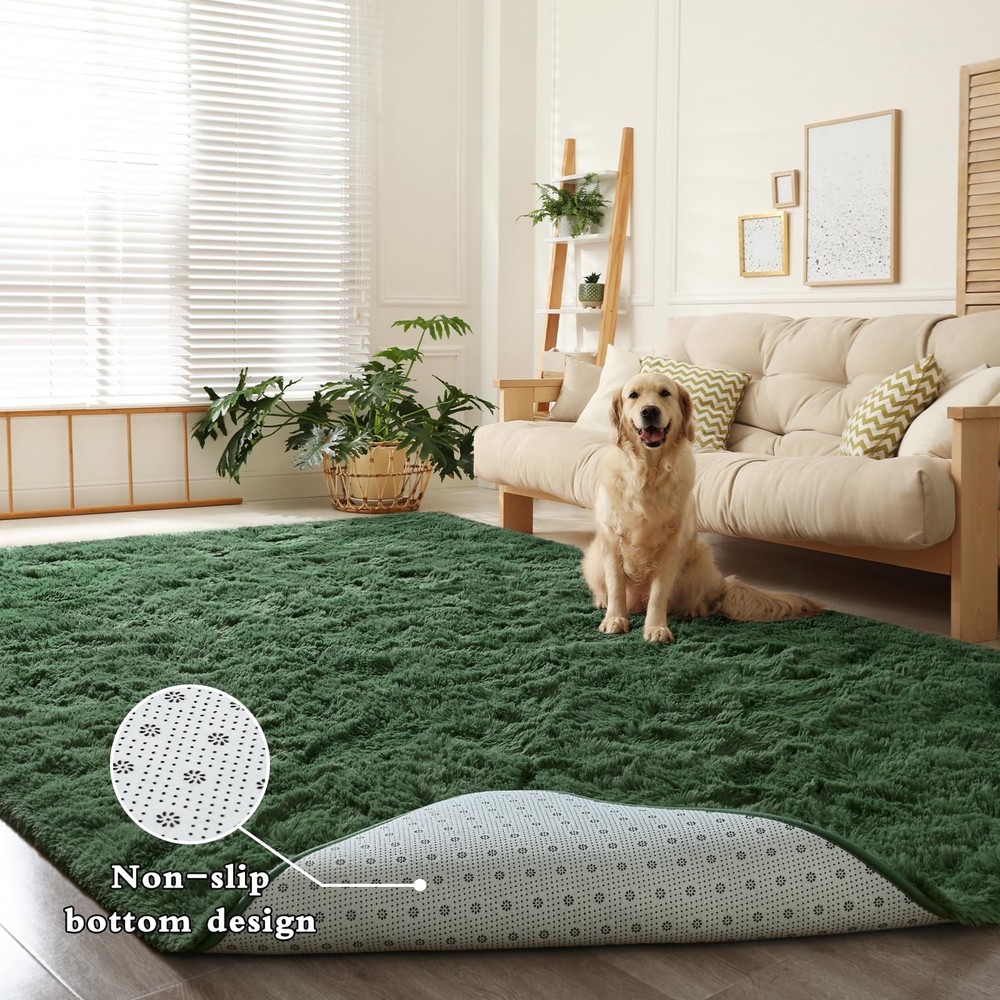 DweIke Fluffy Dark Green Rugs for Bedroom 4' x 6' (Rectangular),