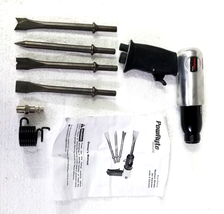 PowRyte Basic 100374 Medium Stroke Air Hammer with 4 Chisels