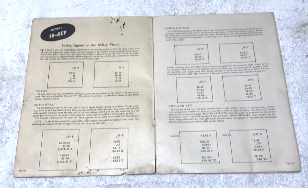 Vtge. Victor Adding Machine Operating Manual for Custom 60 & 70 Line Models.