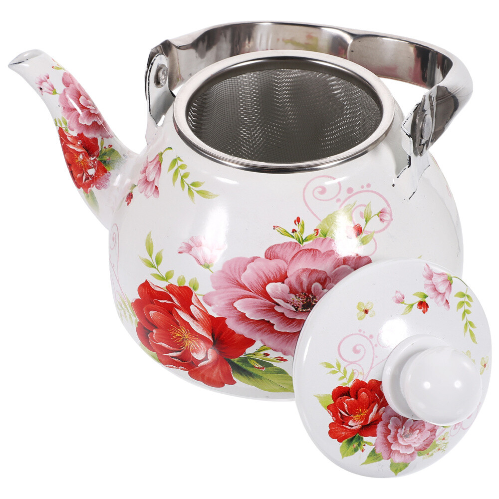 Enamel Kettle Floral Pattern Tea Kettle Stovetop Decorative Teapot Tea Kettle
