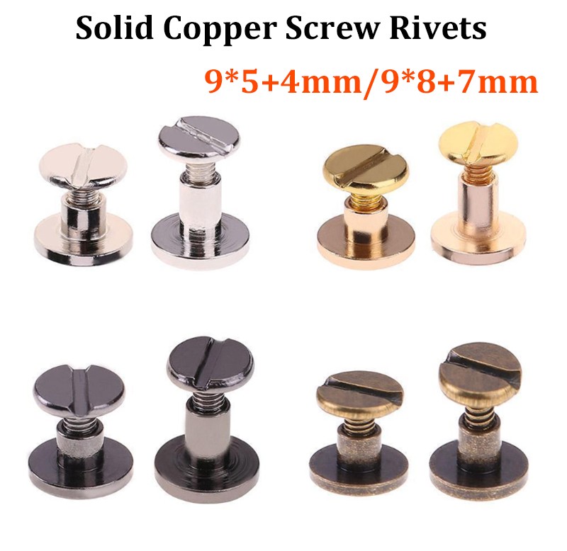 Solid Brass Screw Rivets Flat Head Leather Craft Hardware for Durable Bags Books