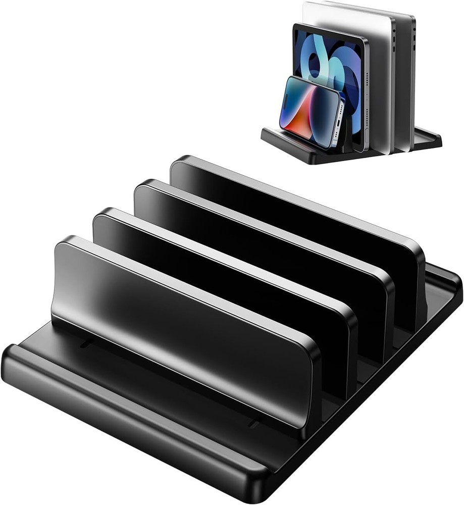 3-Slot Vertical Laptop Stand Holder,Adjustable ABS Plastic Desktop Black