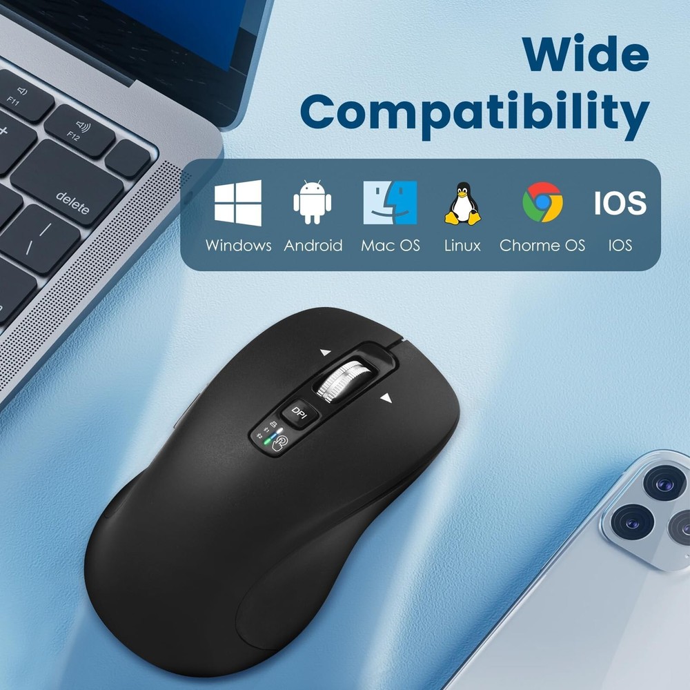 Wireless Bluetooth Mouse (USB + BT1 + BT2), Full Size Mouse, 4-Way Scrolling,...
