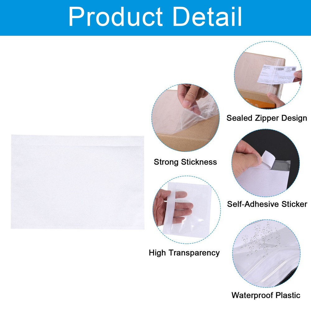 7x10" Clear Packing List Envelope, 100 Pcs Top Loading Invoice Pouch Sleeves