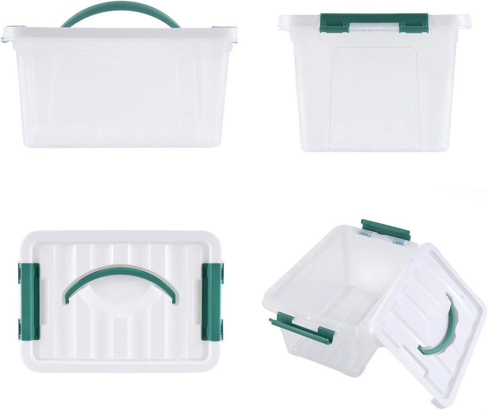 6 Quart Plastic Stackable Storage Latch Bins,Clear Latching Box with Handle and