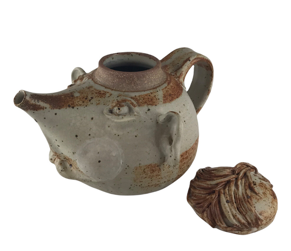 Studio Pottery Rat Face Teapot Signed GK