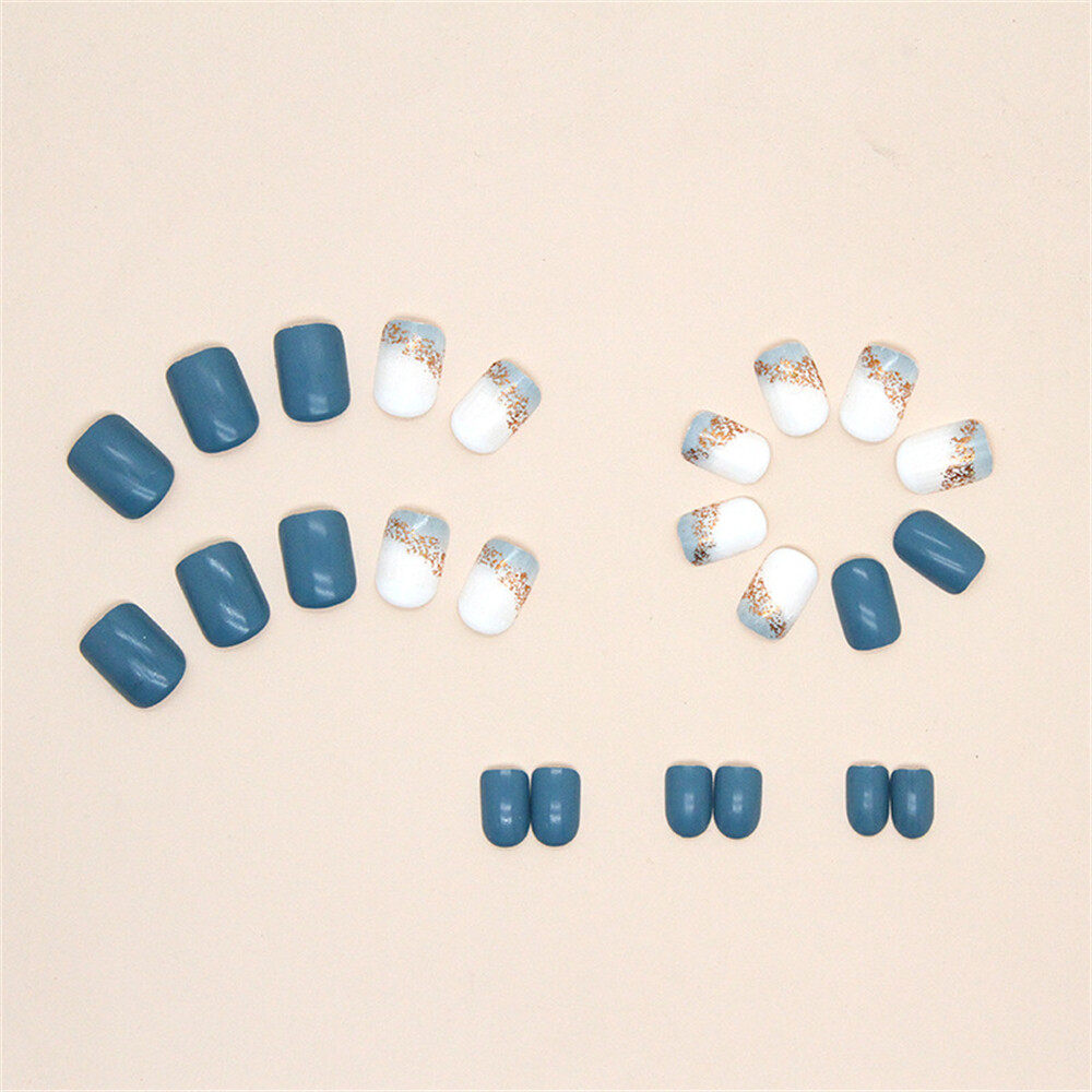 Gradient False Nail Short Square Press on Nails for Finger Nails Art 24pcs