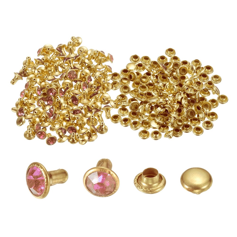 100pcs Crystal Rivets 6mm Rhinestone Rivets Rapid Stud Rivets Pink Gold