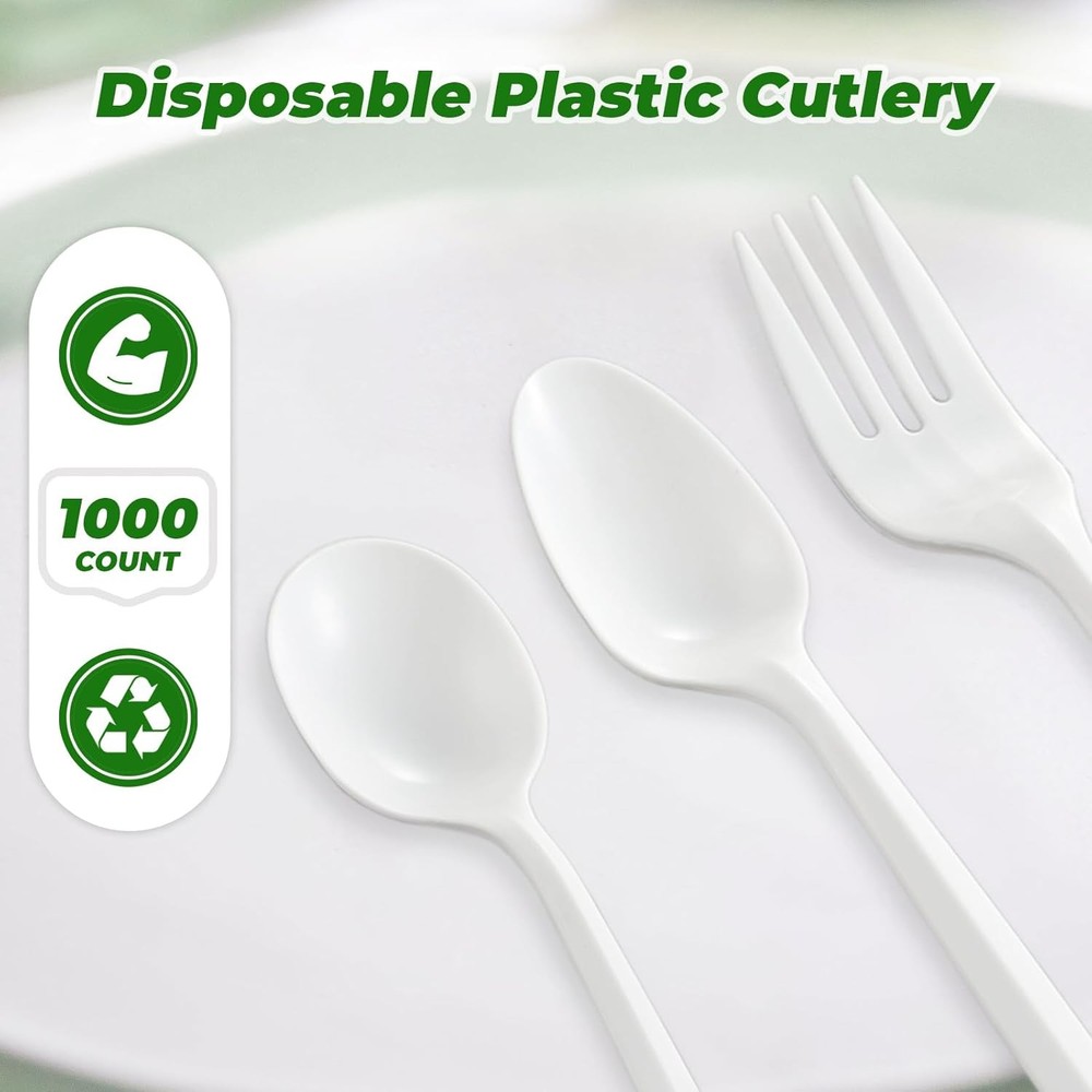 1000PCS Disposable Plastic Forks Silverware Set Bulk Fork 1000, White