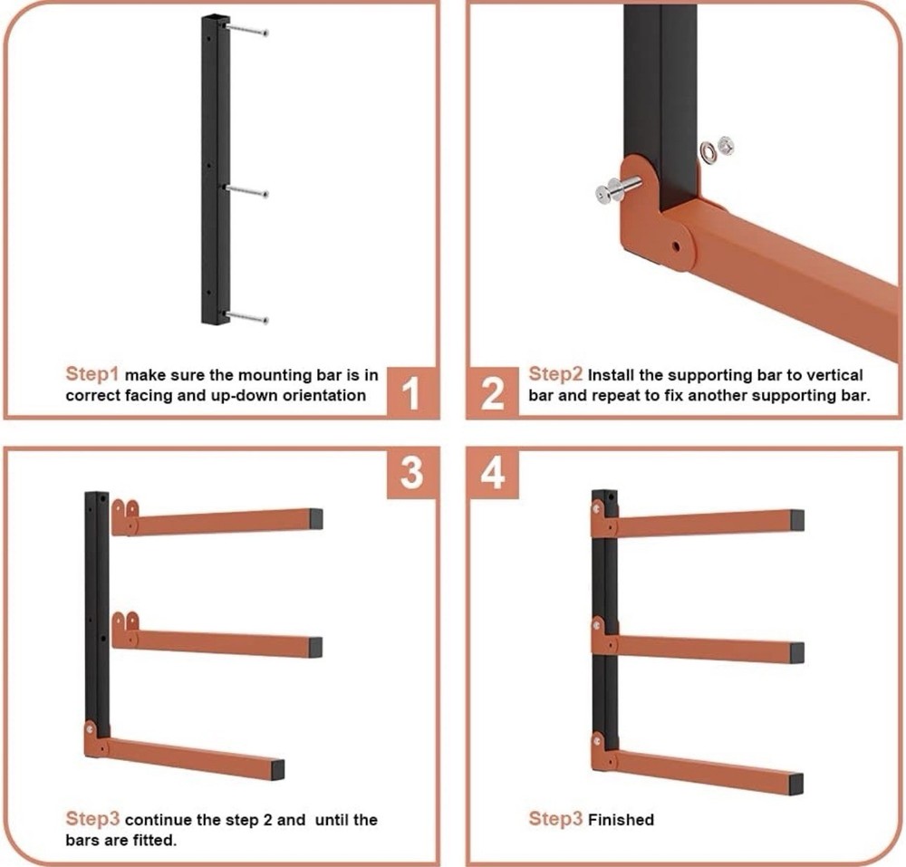 TORACK Lumber Storage Rack 2-Pack 3-Level Wall Mount Wood Organizer Garage