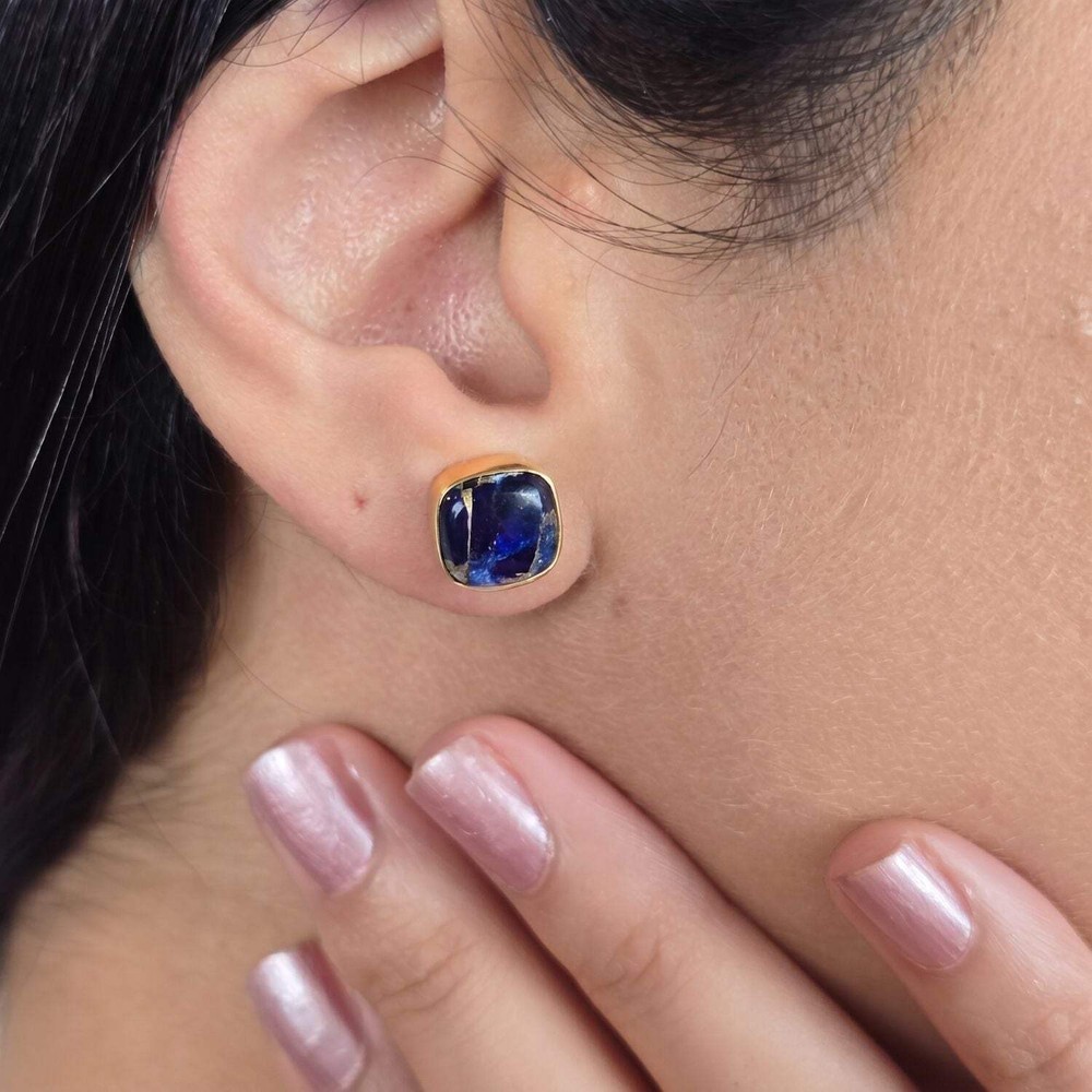 Sapphire September Birthstone Gold Plated Stud Earrings