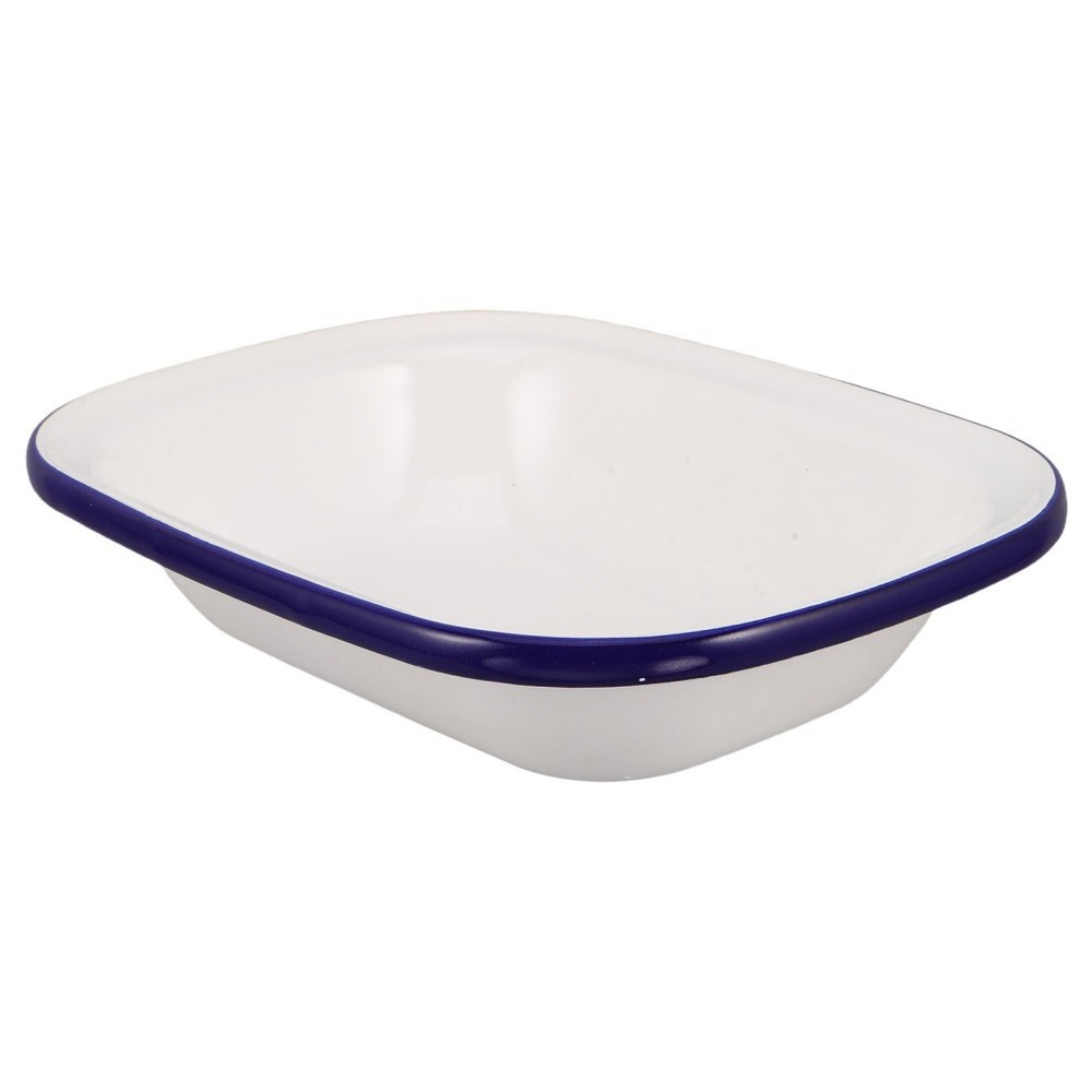 White Enamel Baking Pan Cake Tray Rectangle Coated Bakeware Baked