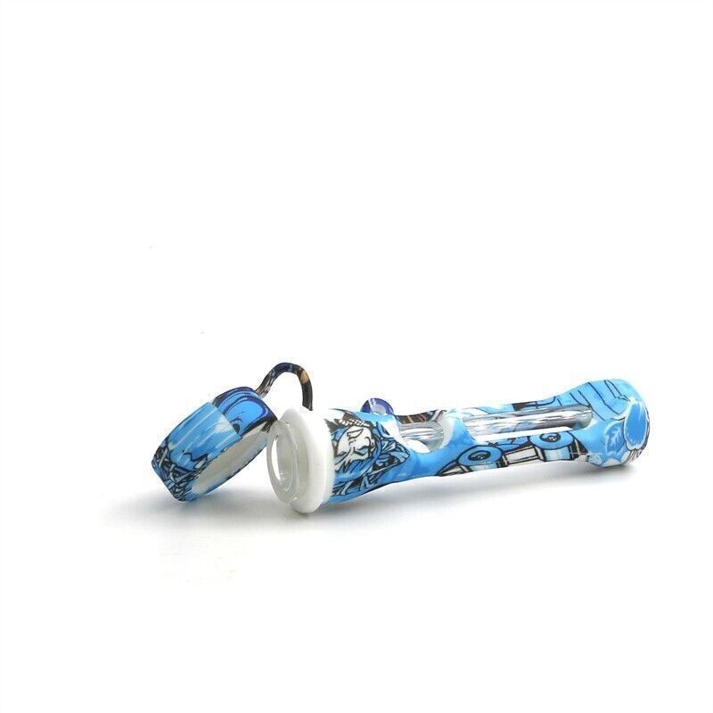 2 Pieces Convenient Silicone Cigarette Pipes with Cap Printed Flare Durable