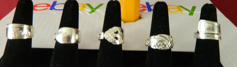 5 Silver Plated Spoon Rings Size 7 - 8 - 9 - B